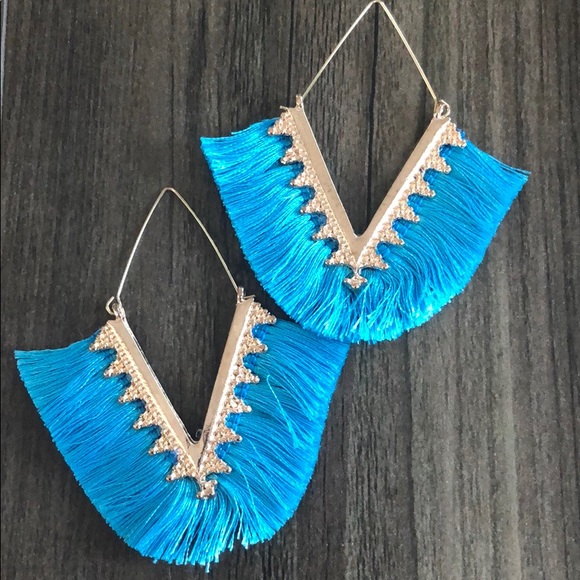 Blue tassel earrings - Picture 2 of 4